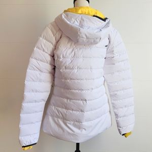 Bright White Hooded Puffer Snow Jacket with Sunshine Yellow Interior Sz M